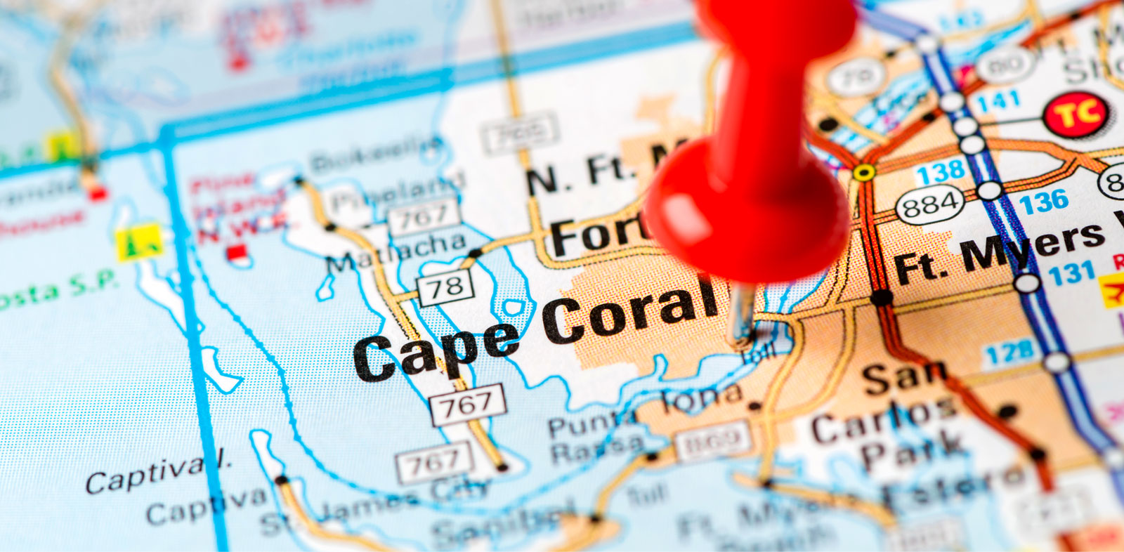 Map view of Cape Coral with Pin