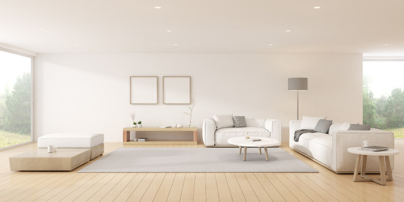 beautiful living room with minimalist design and good lighting